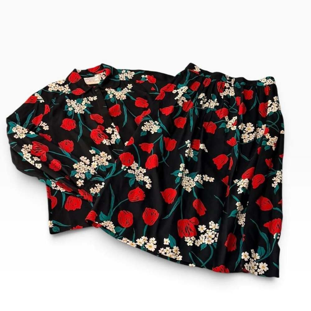 Vintage Country Sophisticates by Pendleton Floral Blouse and Skirt Set